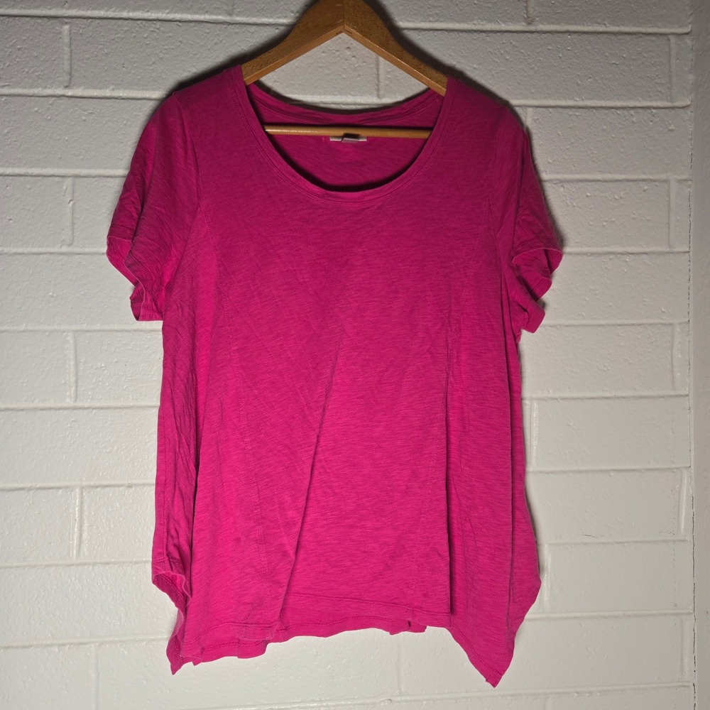 Kenar T-Shirt 3X Pink Modal Sharkbite Hem Lagenlook Bright Colorful Minimalist